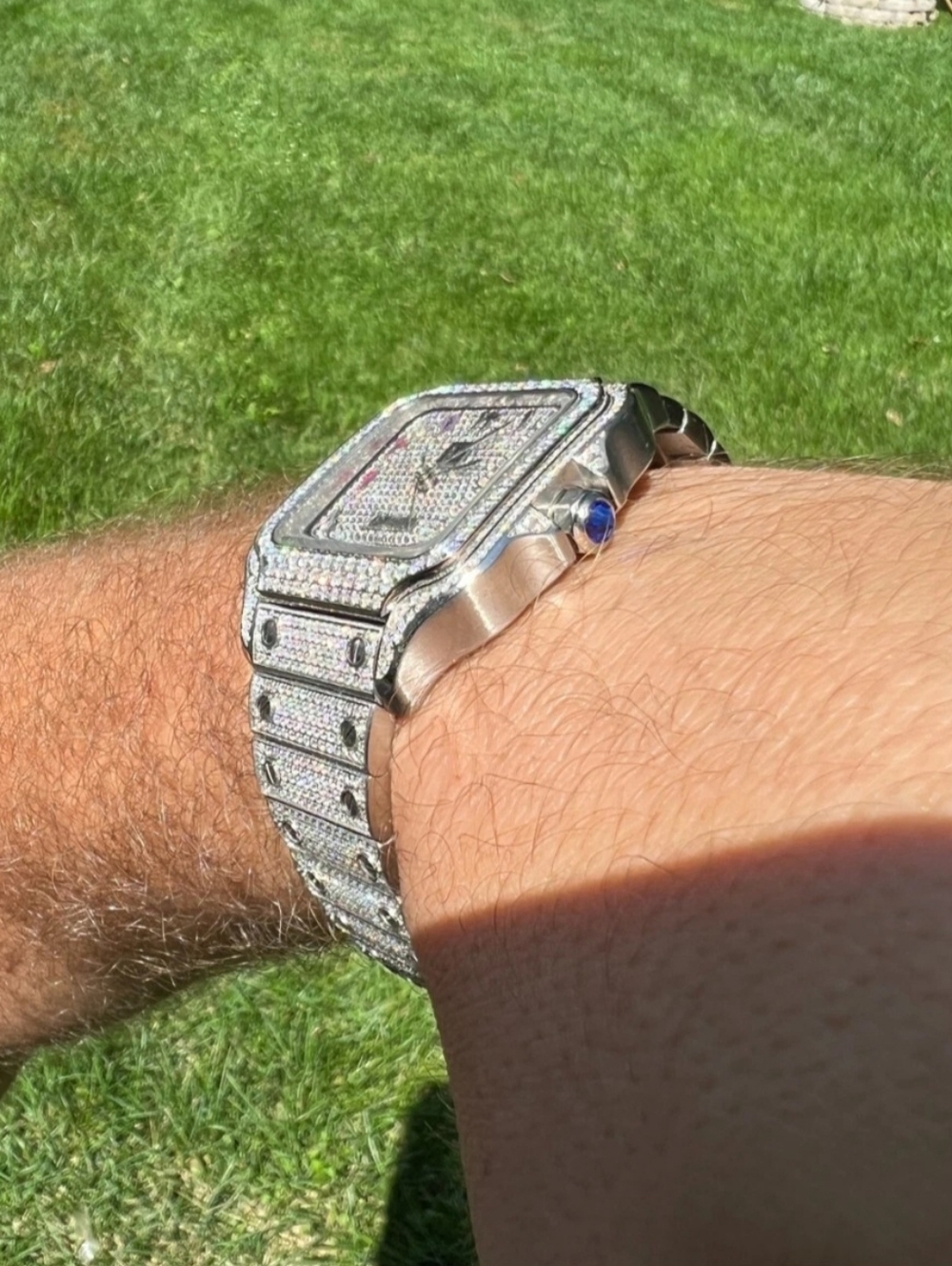 Iced Out 16ct MOISSANITE Watch Iced Automatic Movement Hip Hop Arabic Numbers - Picture 5 of 14
